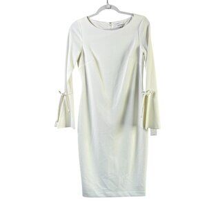 Calvin Klein Bell Sleeve Sheath Dress Womens 6 Ivory White Long Sleeve NWT